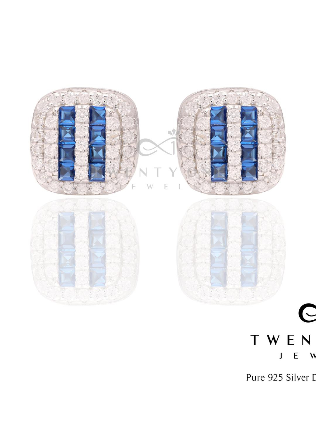 American Diamond Blue Sapphire Vanessa Studs on Pure 925 Silver
