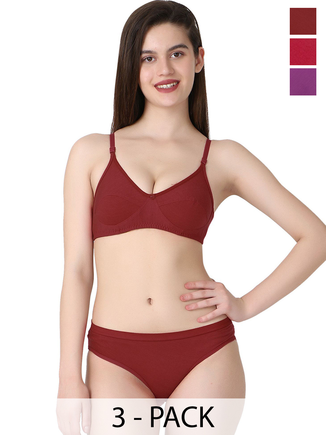Samvar Pack Of 3 Non Padded Lingerie Set A-Ruchi-Sett_Pu,P,M