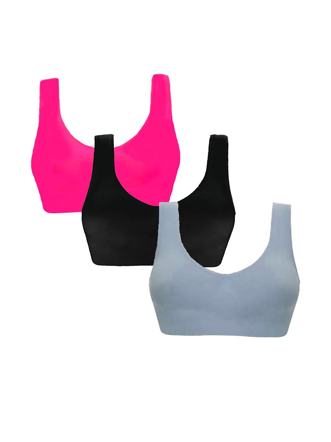 BRAAFEE Women Pink Grey & Back Solid Non Padded Full Coverage 3 Pieces Cotton Bra