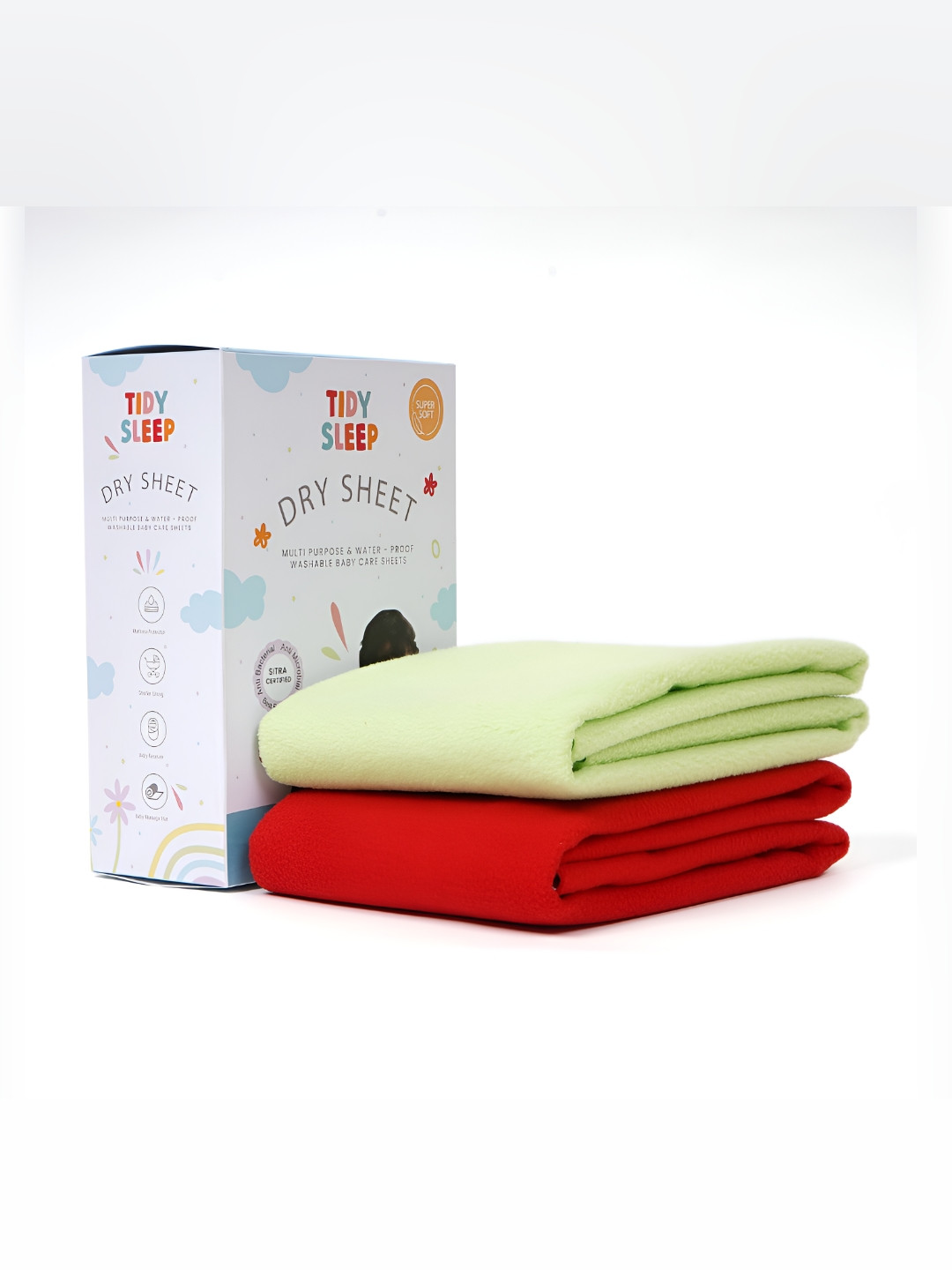 TIDY SLEEP Red & Green 2 Pieces Cotton Waterproof & Breathable Mattress Protectors