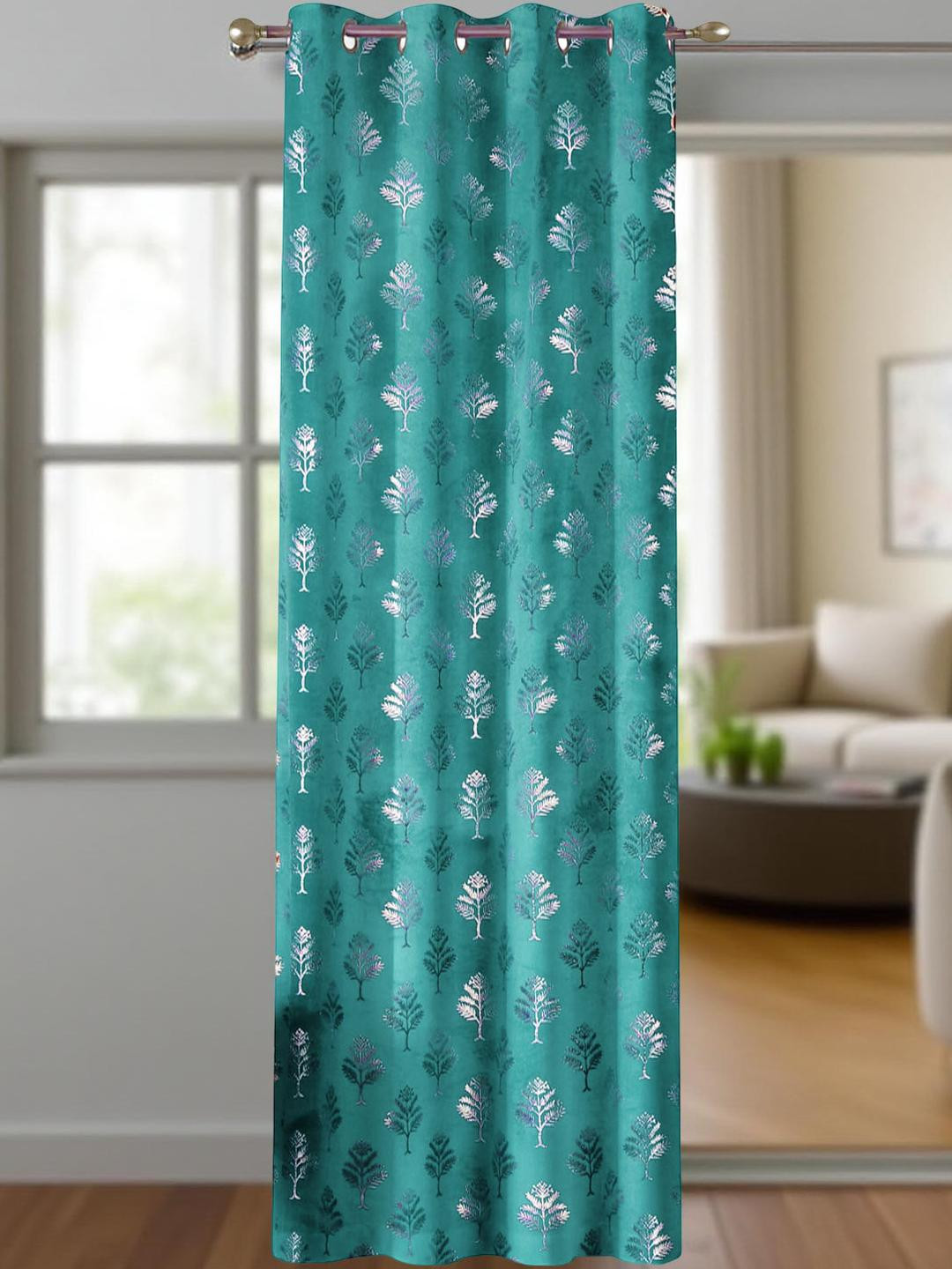 IVAZA Turquoise Blue Floral Black Out Long Door Curtain