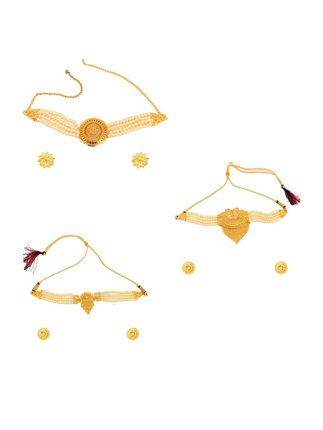 SDR Pearl Combo Pearl Choker Necklace Set Of 3