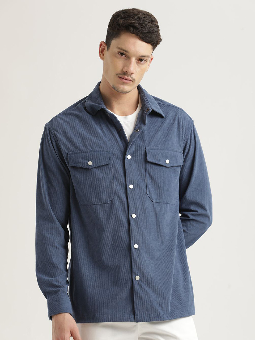 Blu MNKY Smart Slim Fit Corduroy Overshirt Casual Shirt