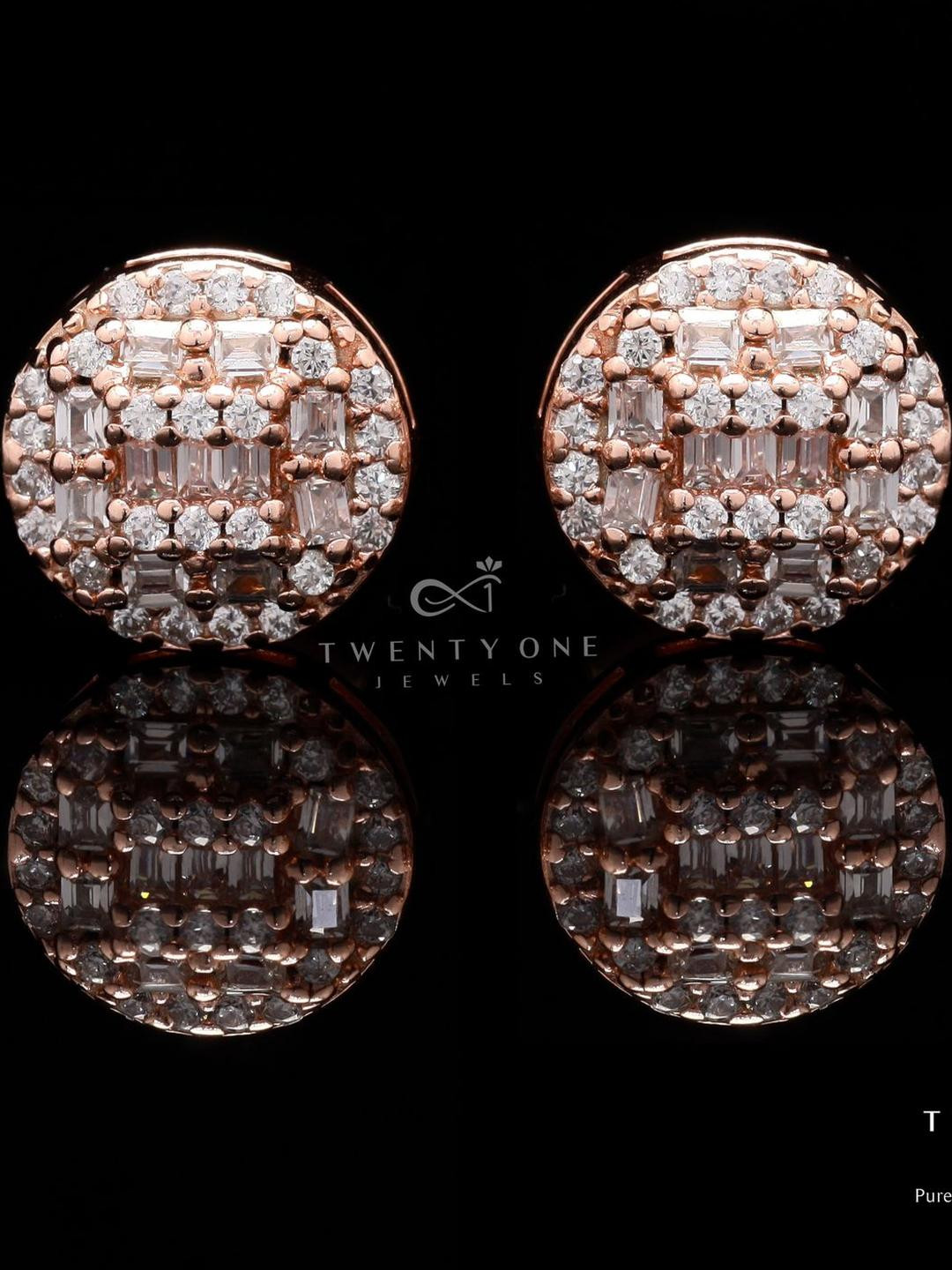 Rose Gold American Diamond Studded Amora Stud on Pure 925 Silver.