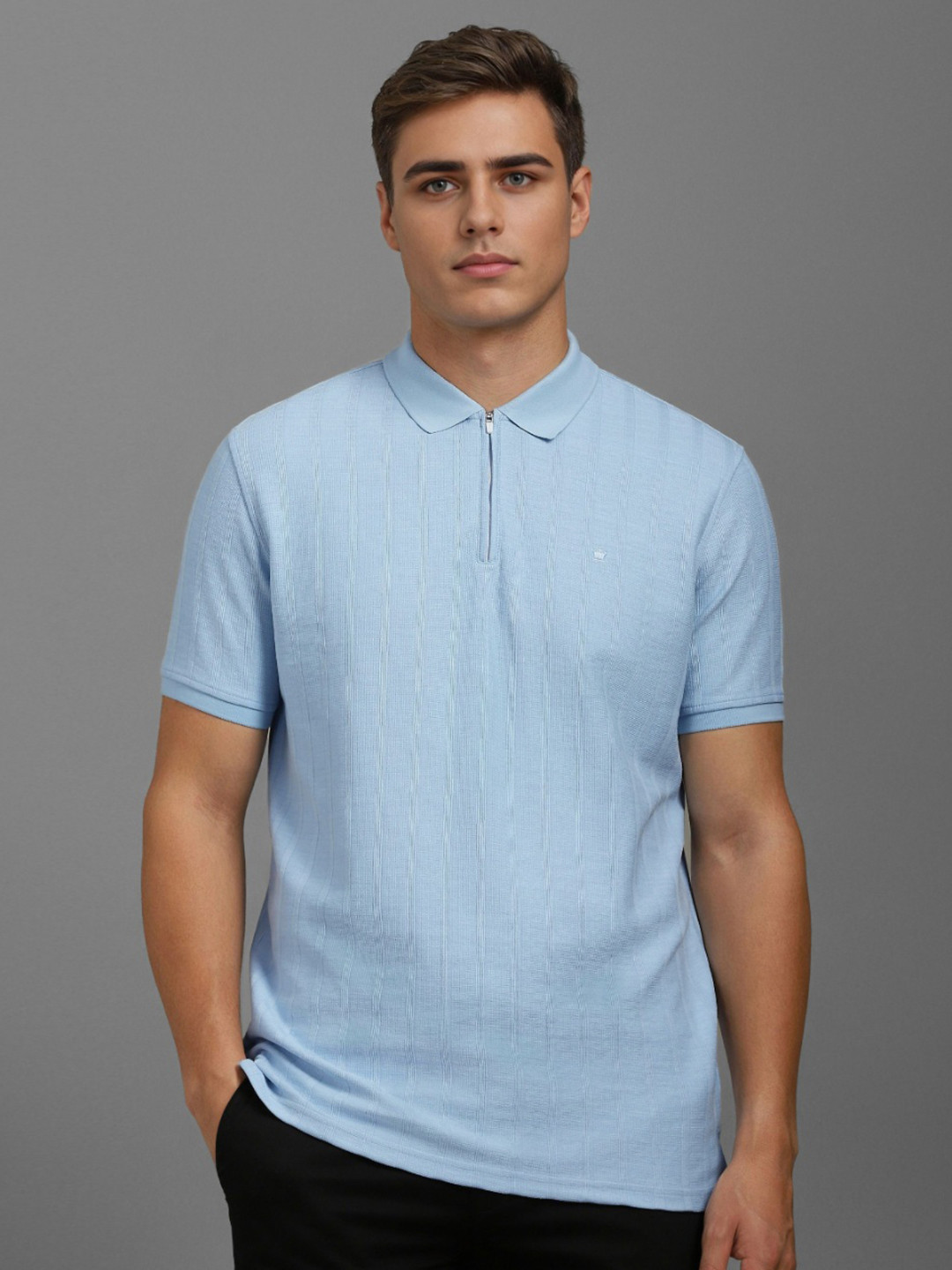 Louis Philippe Ath.Work Self Design Polo Collar Slim Fit T-shirt