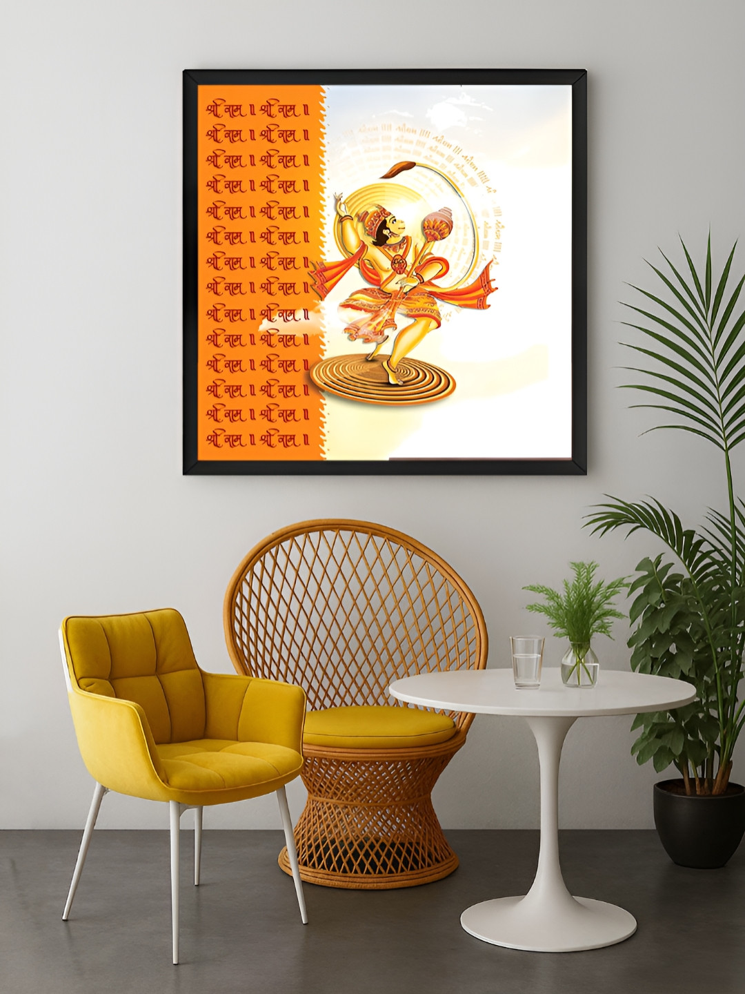 999Store Orange & White Hanuman Dancing With Joy Devotion To Lord Rama Canvas Wall Art