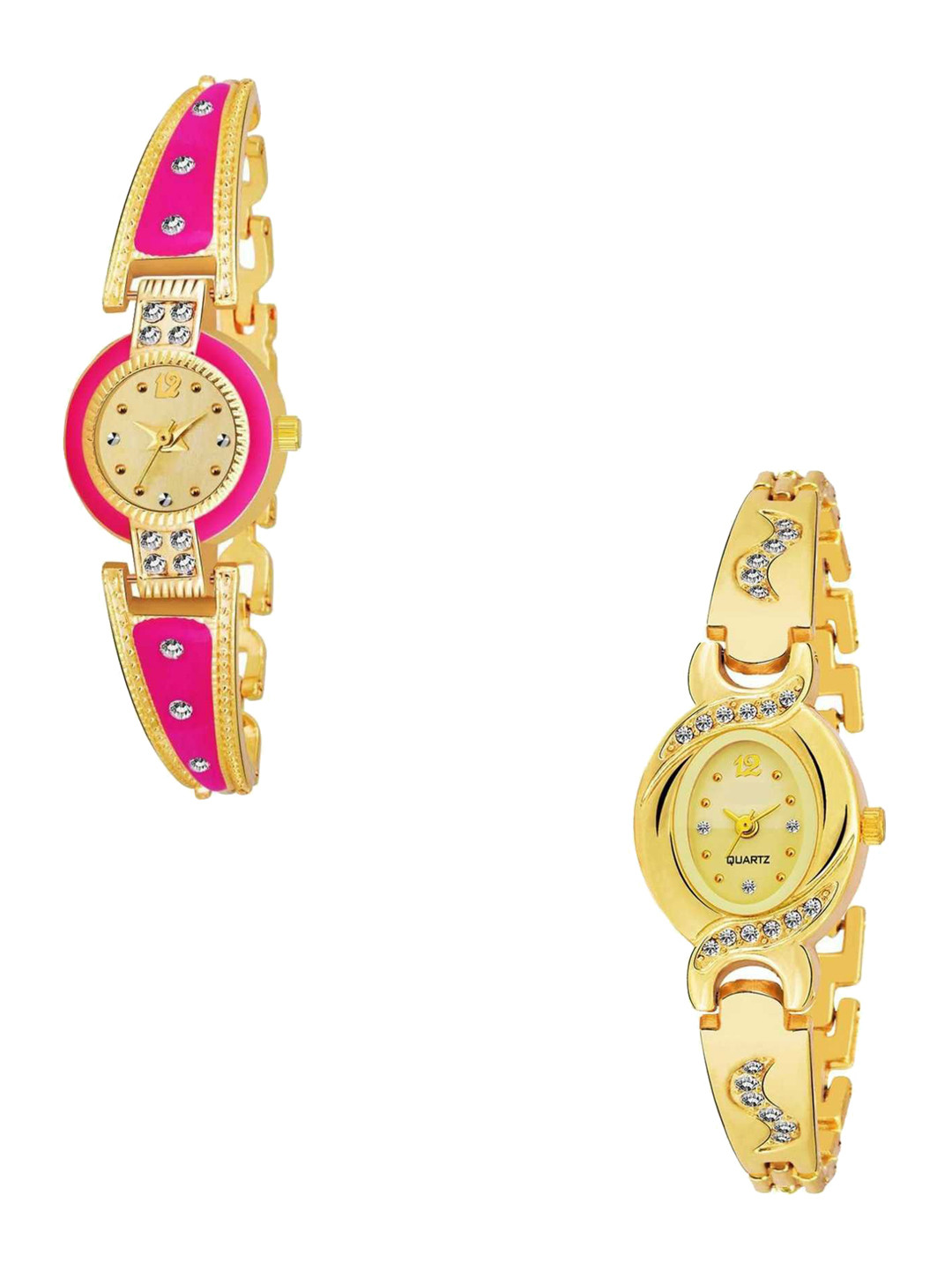 CSAMON Women Pack Of 2 Bracelet Style Straps Analogue Watch GR_245_272_Pink