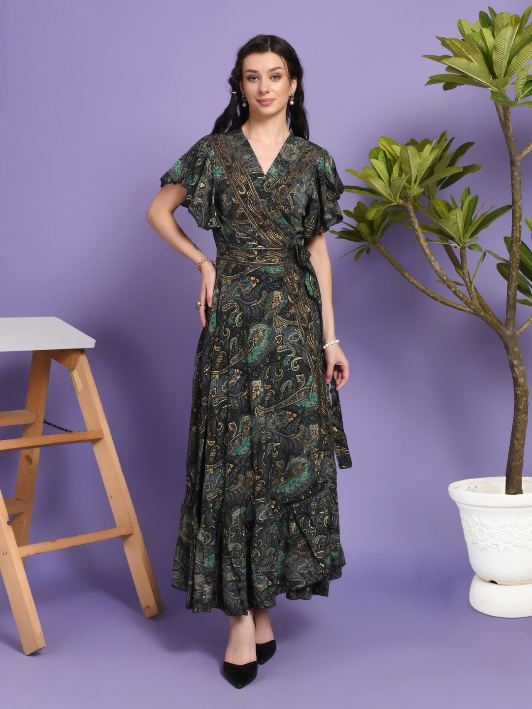Boholyfe Women Paisley Printed Wrap Maxi Dress