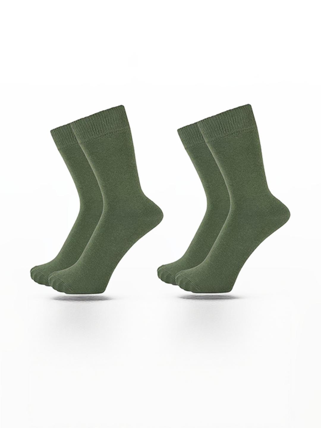MUKHAKSH 2 Pairs Boy's Lycra Olive Green Calf Length Socks