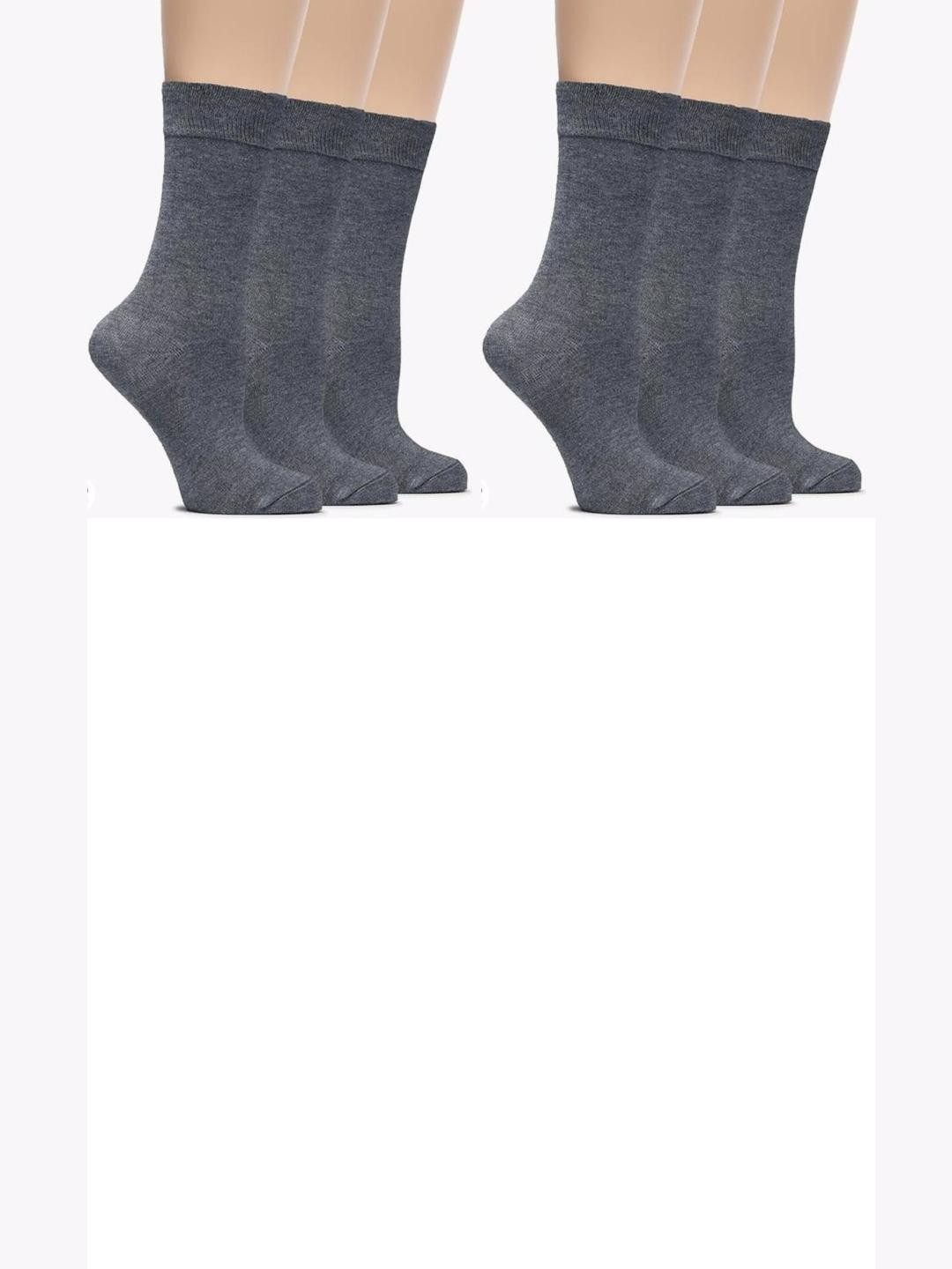 MUKHAKSH Pack of 3 Girls Dark Grey Lycra Calf-Length Socks