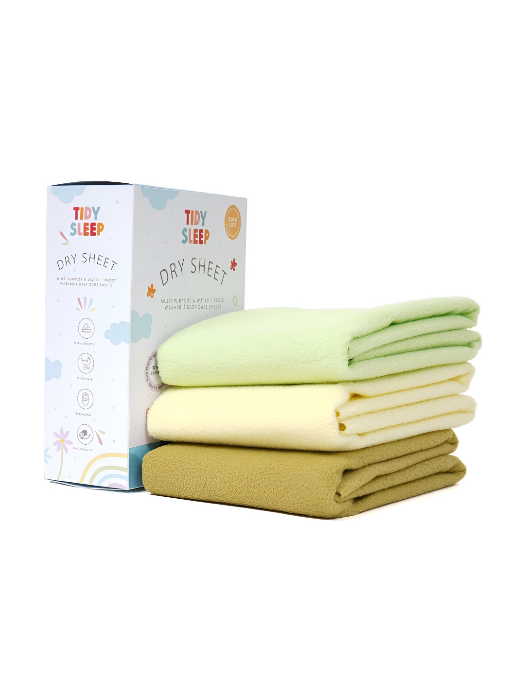 TIDY SLEEP Green & Yellow 3 Pieces Waterproof & Reusable Bed Protector Baby Drysheet