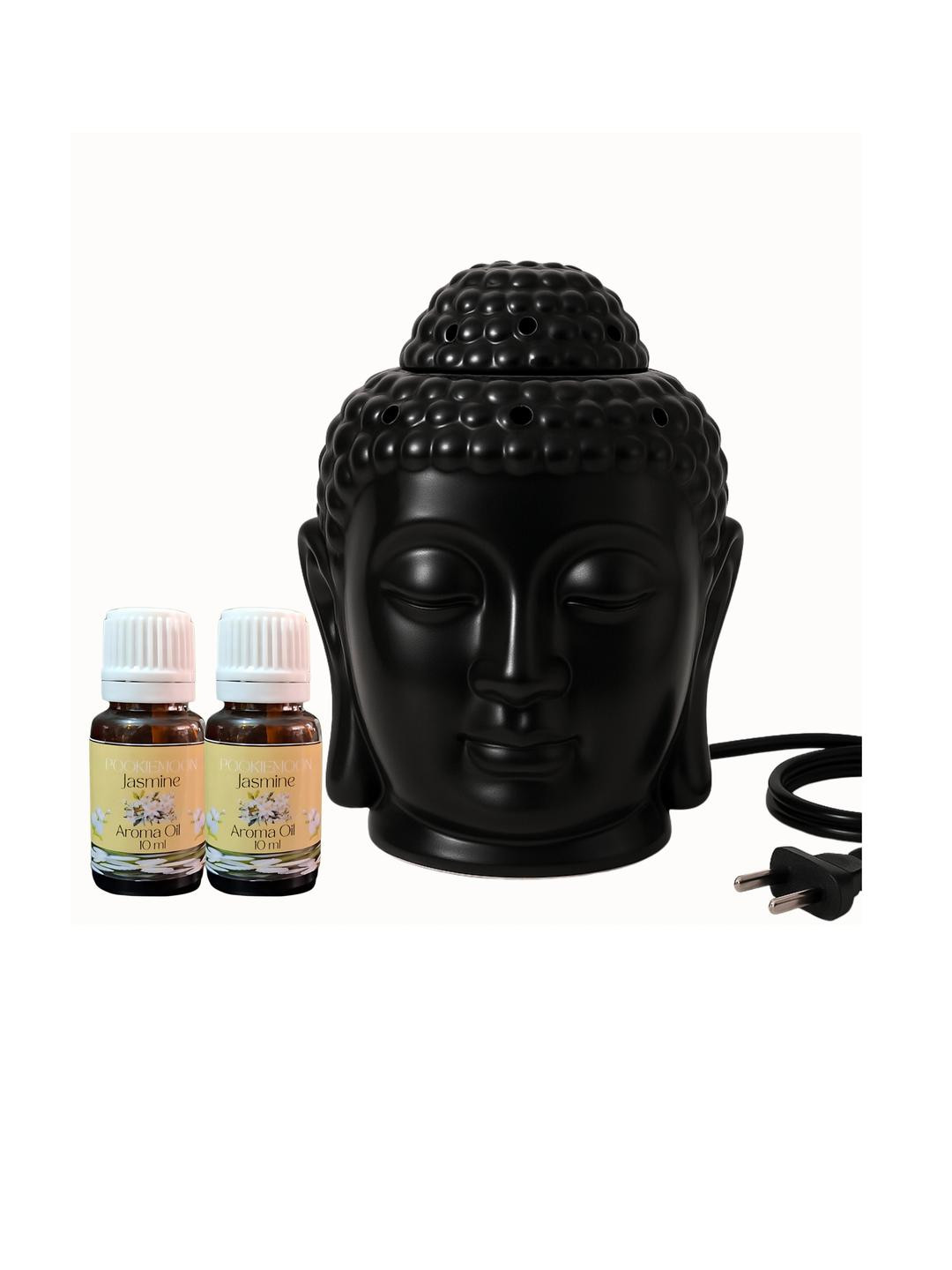 Pookiemoon Black Ceramic Electric Buddha Aroma Diffuser with 2 Jasmine Oils 10ml Each
