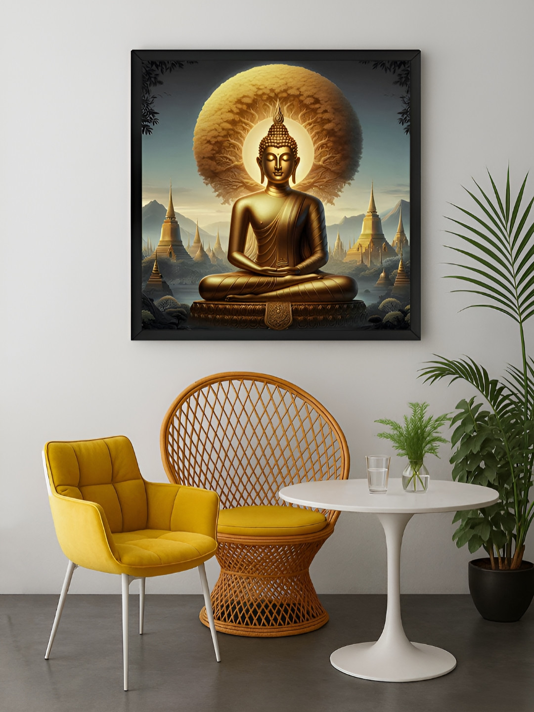 999Store Gold-Toned & Grey Golden Buddha Statue Canvas Wall Art