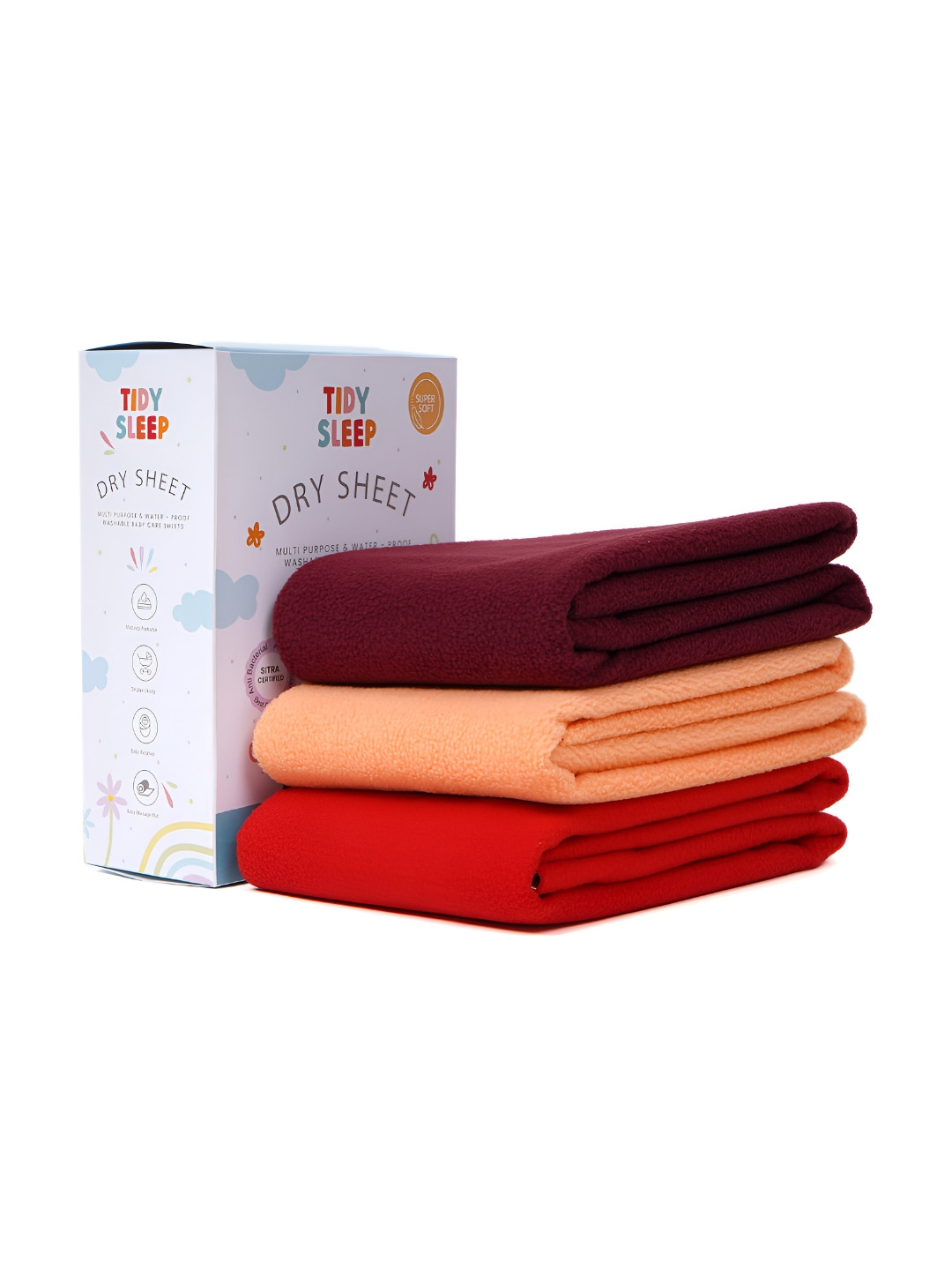 TIDY SLEEP Red & Orange 3 Pieces Cotton Waterproof & Breathable Mattress Protectors