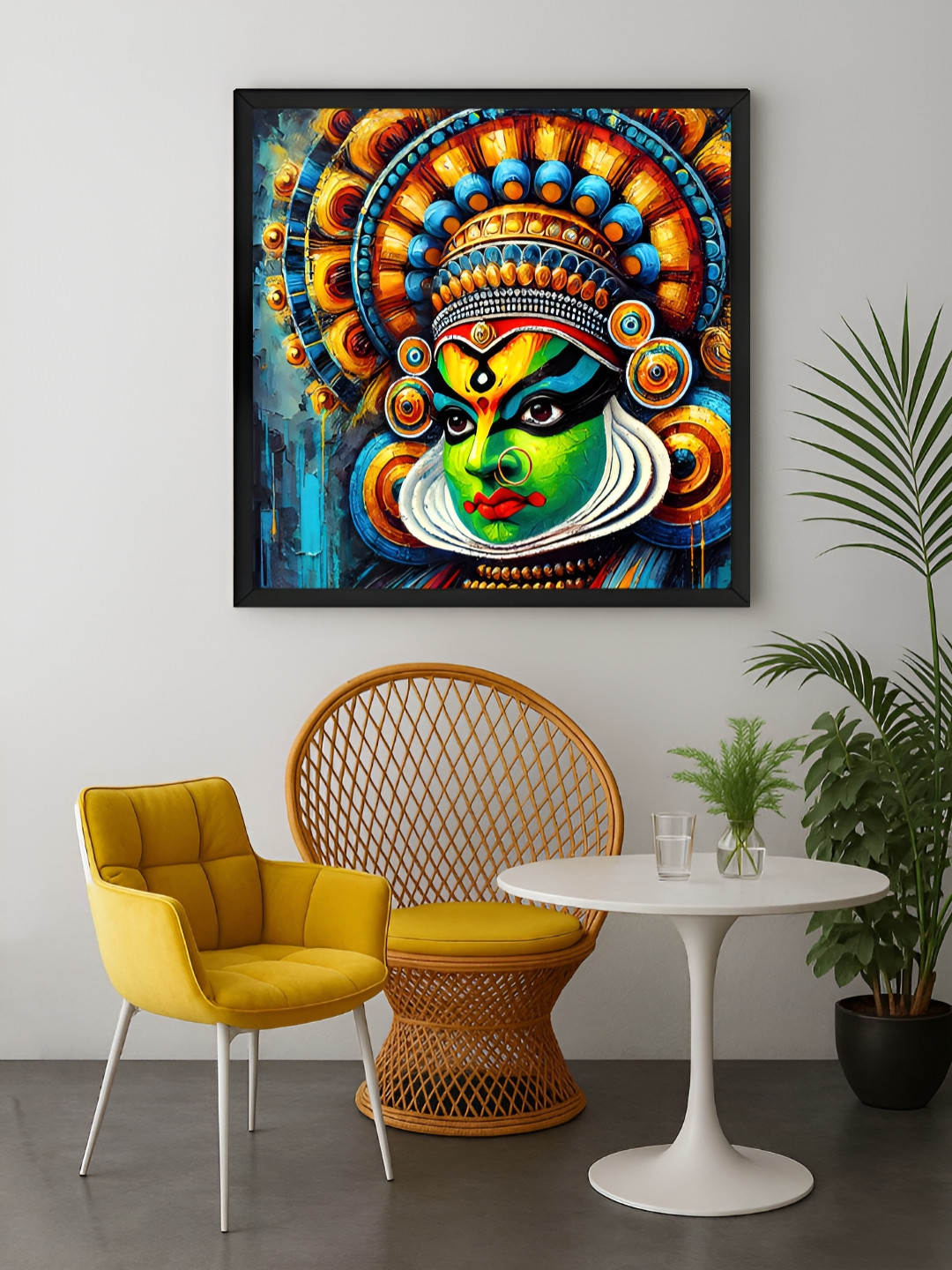 999Store Green & Red Kathakali Portrait Canvas Wall Art