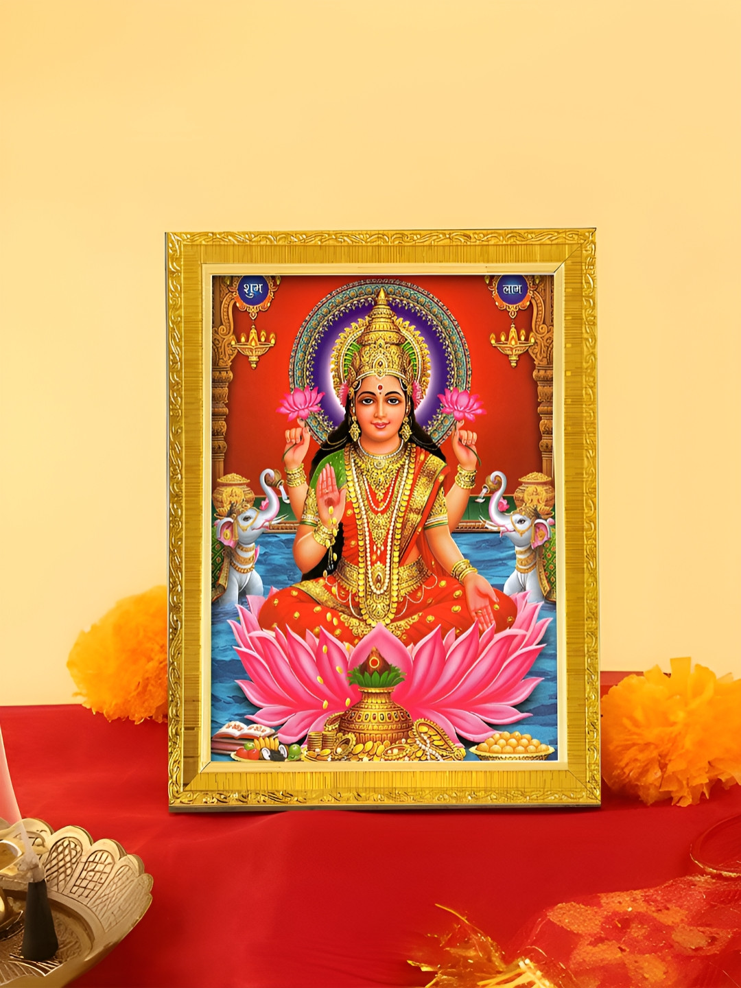 Art Street Gold Toned & Red Goddess Lakshmi Printed Photo Frame