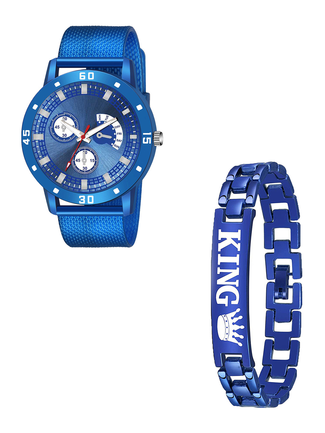 CSAMON Men Patterned Dial Analogue Watch with Bracelet Blue Aeviyo_Rabar_King Bracelet
