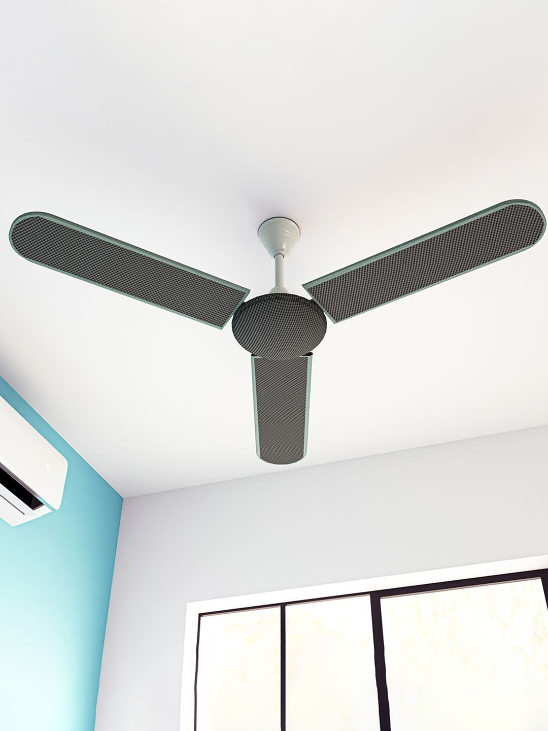 Kuber Industries Grey Printed Ceiling Fan Cover With Attachable Closure Appliance covers