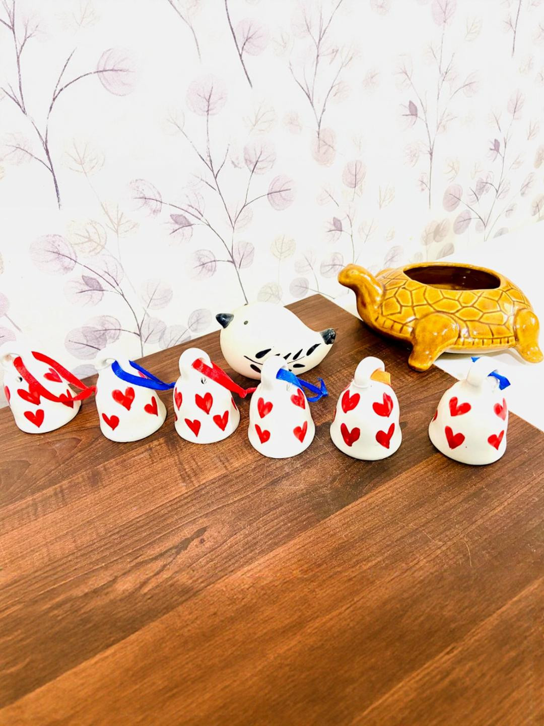 Altaica Wall Door Hangings Bell Crafted Ceramics Matte Floor 6Pcs Floral Wall Decor-1.8In