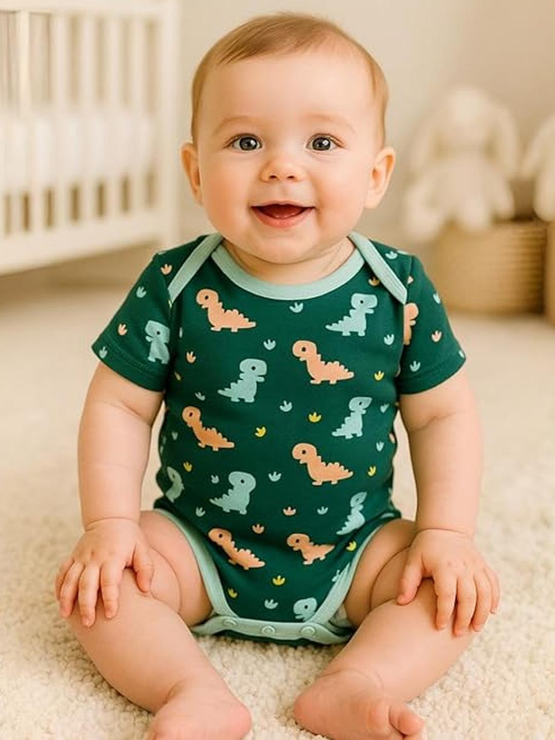 Adhigams Kids Printed Green Baby Rompers