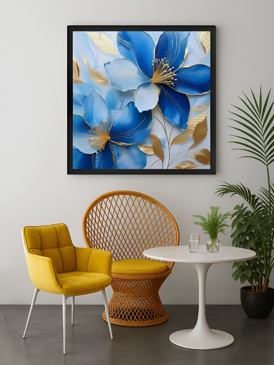 999Store Blue & Gold-toned 1 Piece Floral and Botanical Canvas Wall Art