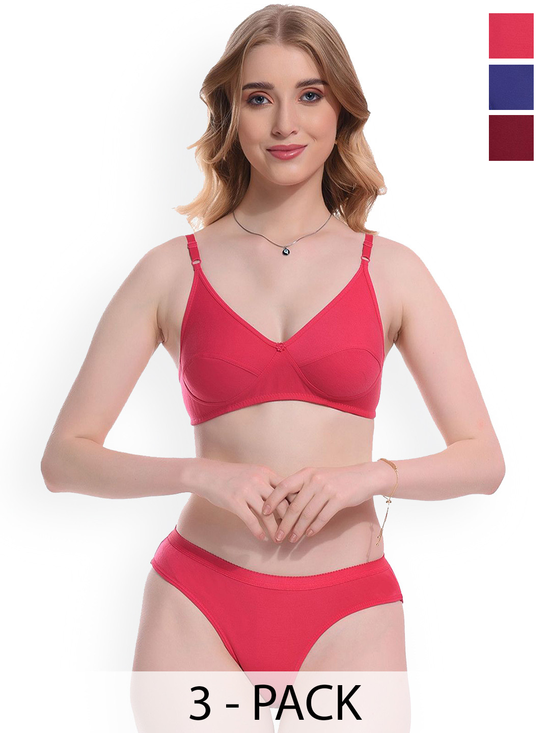 Samvar Pack Of 3 Non Padded Cotton Lingerie Set Ruchi-Set_B,P,M