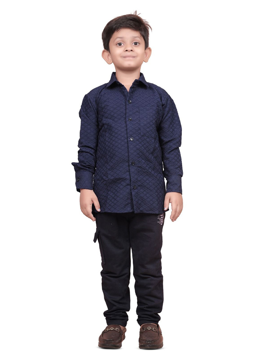 GUNJA FASHION Boys Comfort Geometric Printed Spread Collar Cotton Casual Shirt