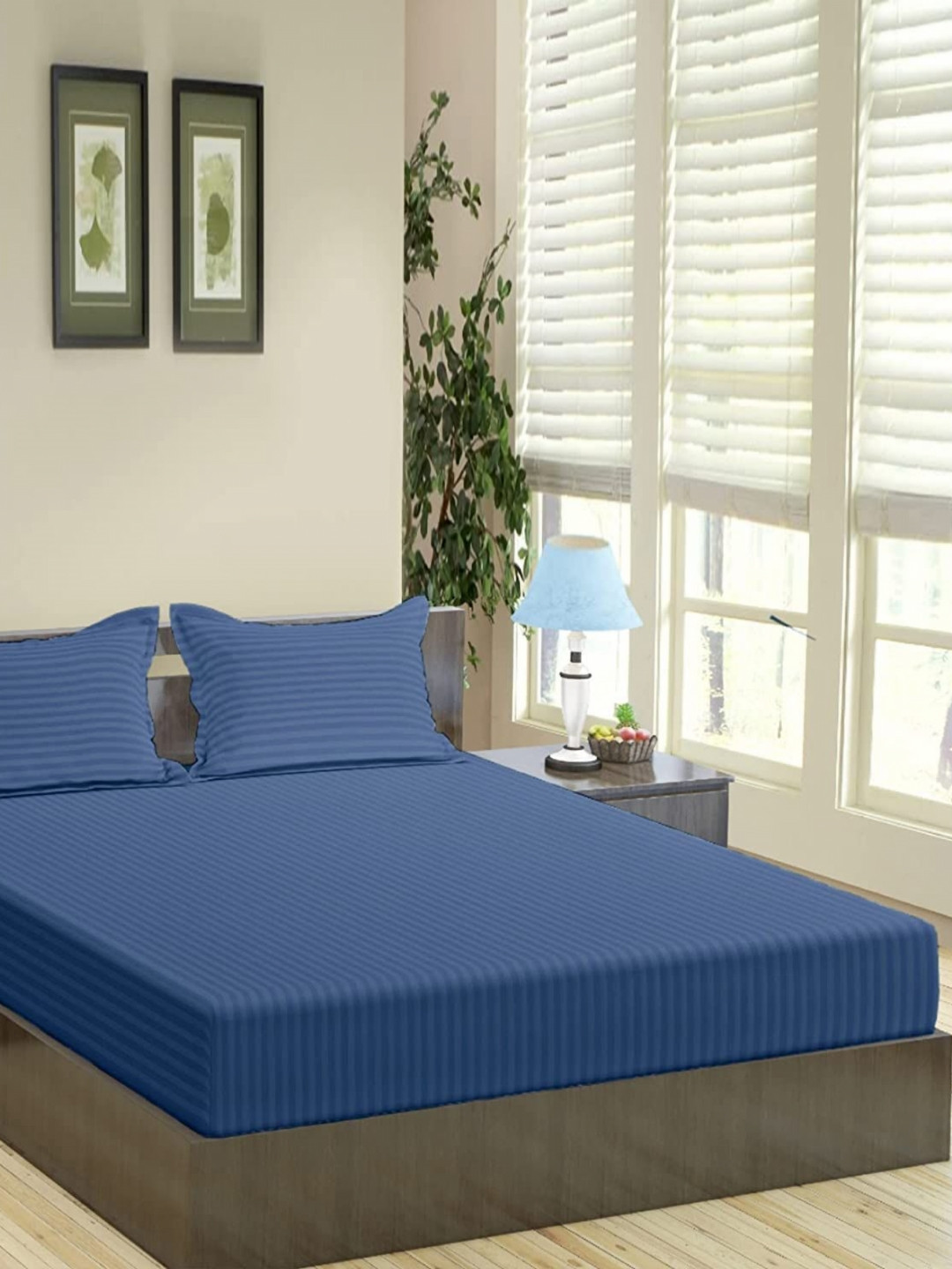 Trance Home Linen Blue Striped Pure Cotton 200 TC Queen Bedsheet Set-2.64 m x 2.18m