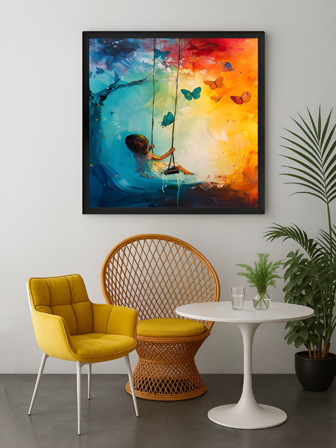 999Store Orange Colored & Blue Child On Swing Printed Canvas Wall Art