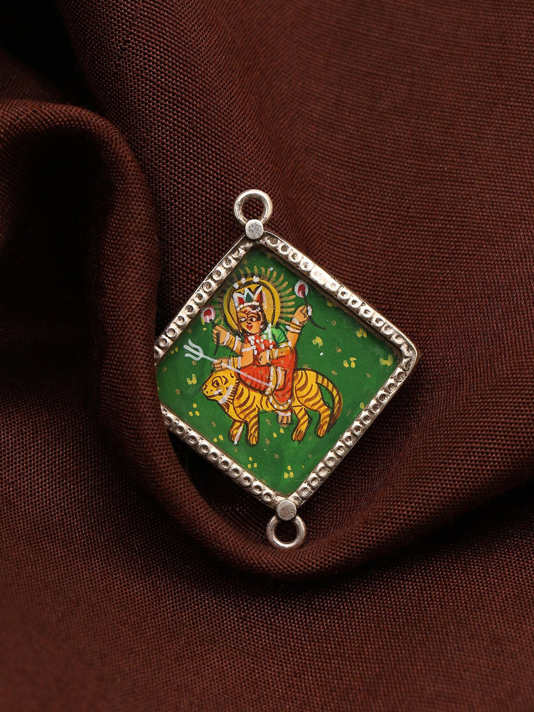 Exotic India Sterling Silver Goddess Durga Square Pendants