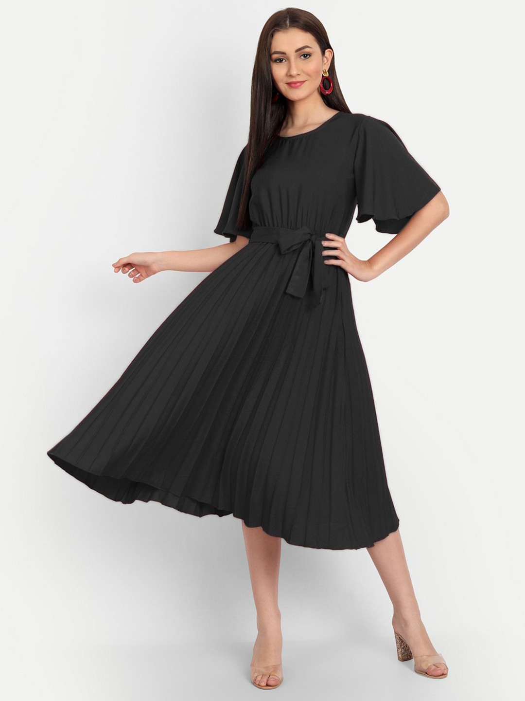 PTVIZE Women Flared Sleeves Fit & Flare Midi Dress