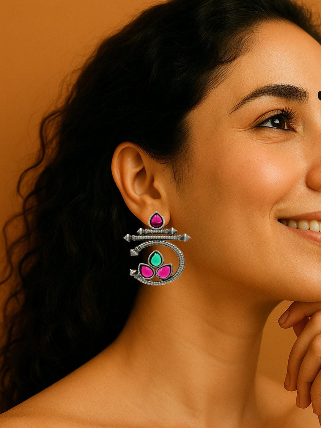 Gurjari Jewellers Oxidized Silver Tribal Earrings
