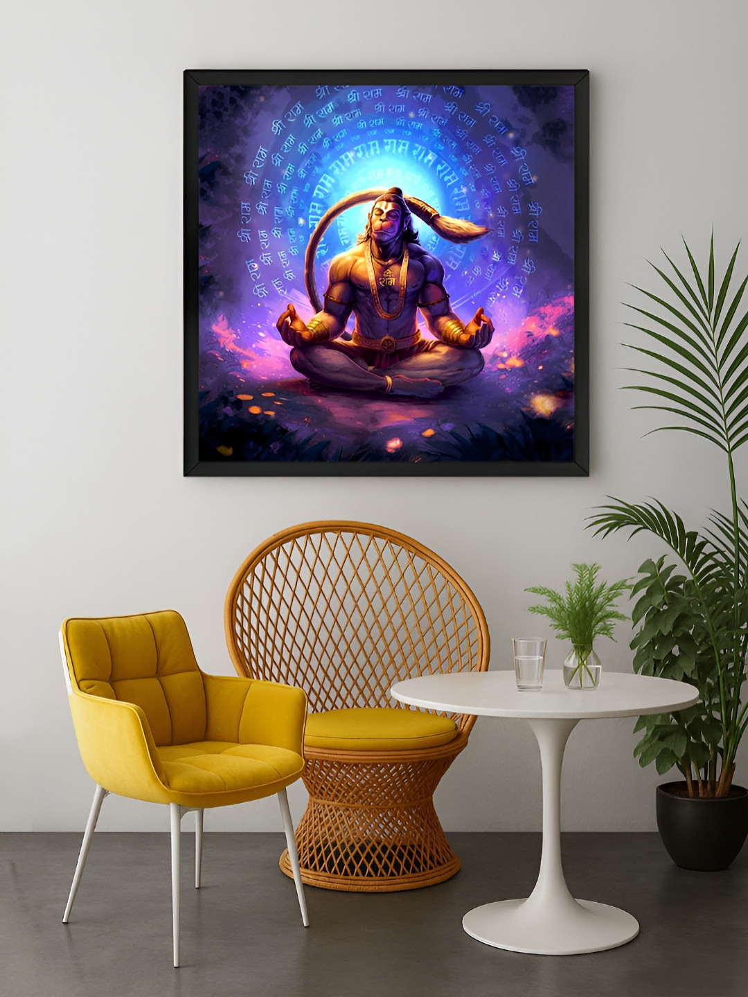 999Store Blue & Pink 1 Piece Hanuman Meditating Religious Canvas Wall Art