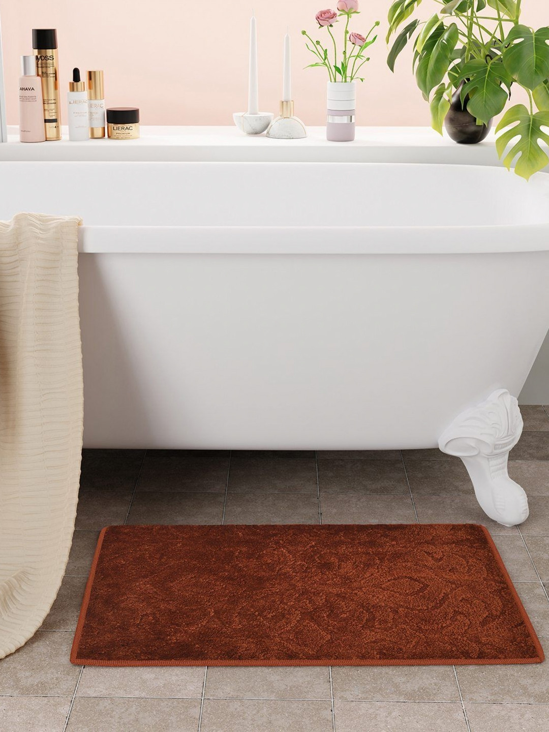 Bichauna Element Brown & White Anti-Skid & Non-Slip Rectangular 1300-GSM Bath Rug