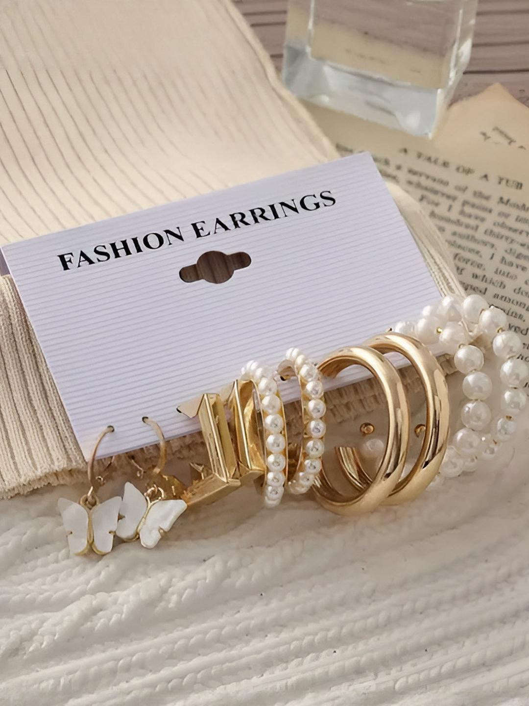 TheVineGirl Contemporary Butterfly & Pearl Decor Charm Small Hoops Earrings Set