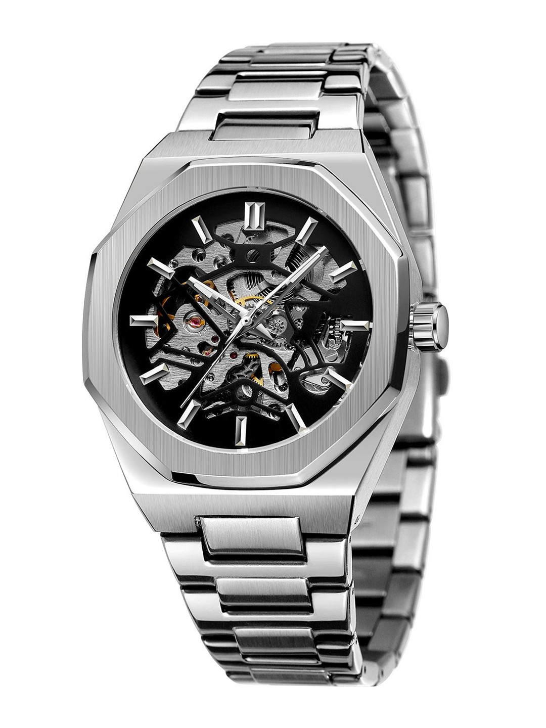 FORSINING Men Automatic Skeleton Mechanical Watch with Stainless Steel Strap