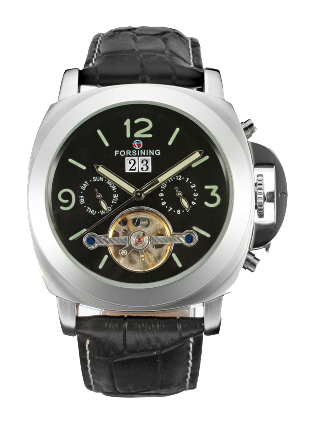 FORSINING Men Automatic Tourbillon Watch with Leather Strap & Date