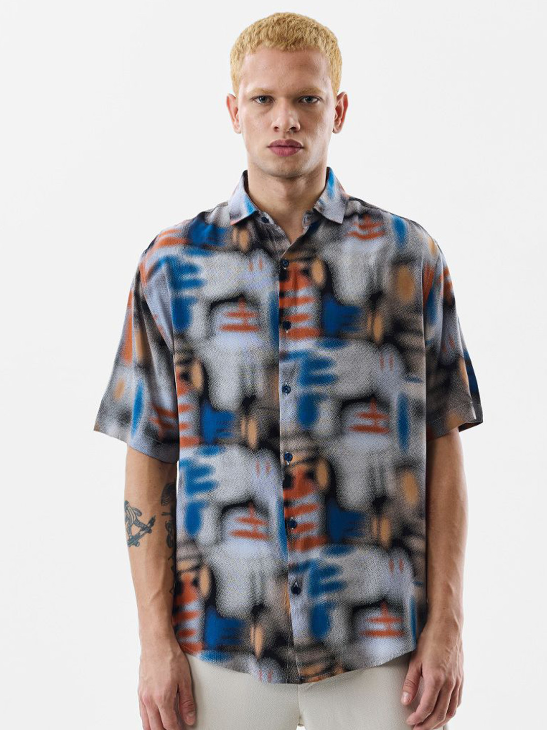 Snitch Abstract Viscose Rayon Short Sleeves Shirt