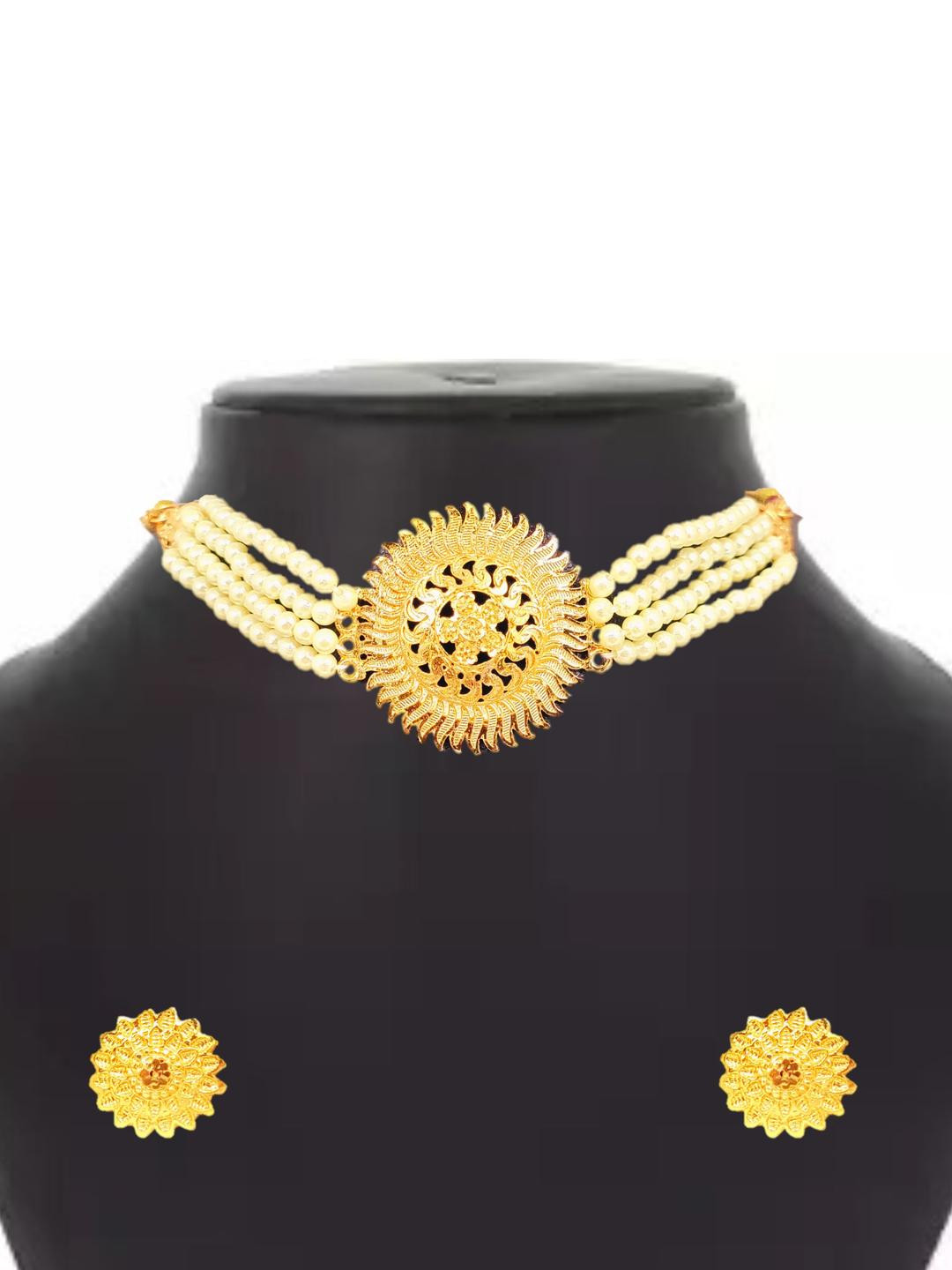 SDR Women's Pearls and Artificial Beads Choker Necklace Set with Earrings