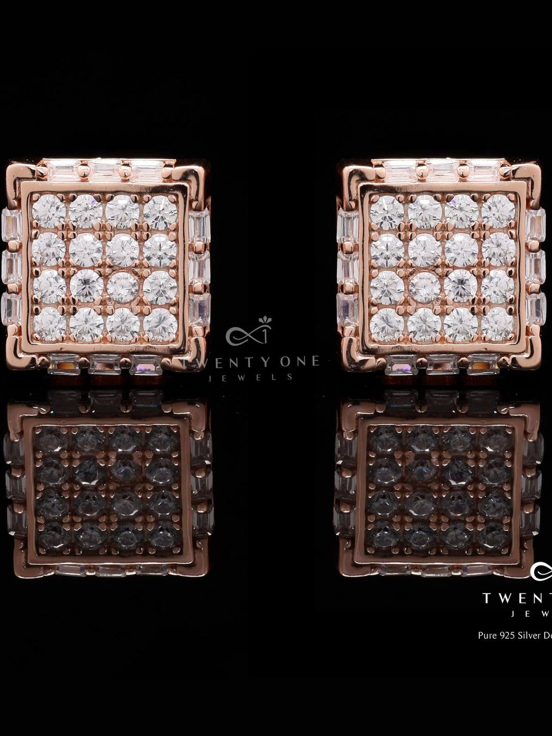 Rose Gold American Diamond Studded Catherine Stud on Pure 925 Silver.