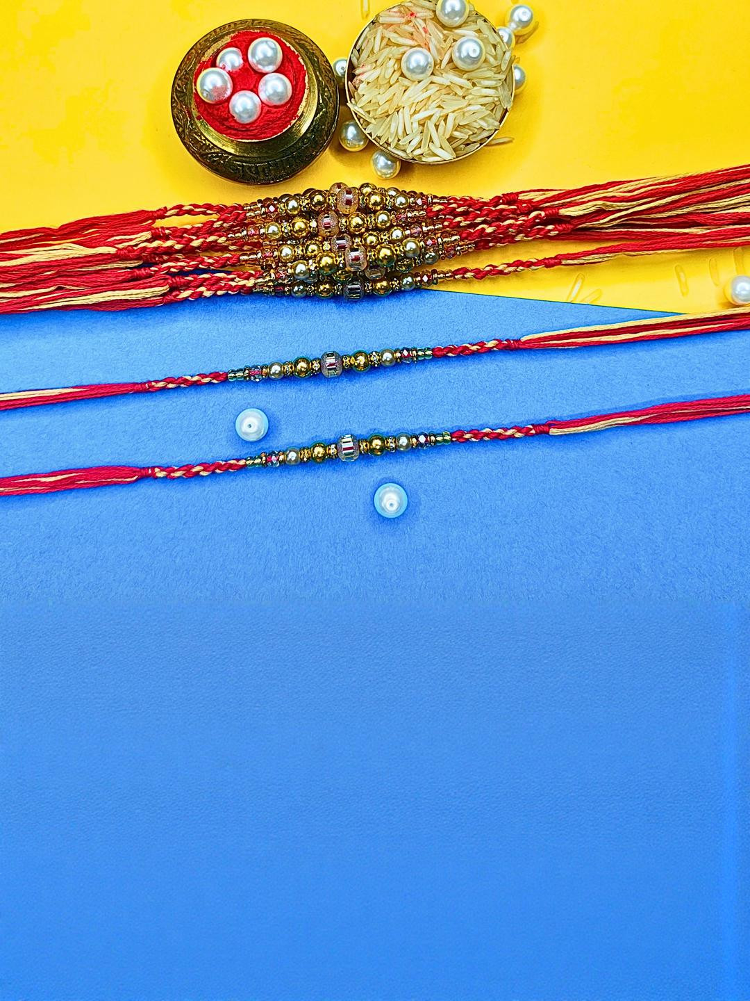Anouk Thread Set Of 12 Beaded Cotton Thread with AD Stones & Meenakari Designer Rakhi