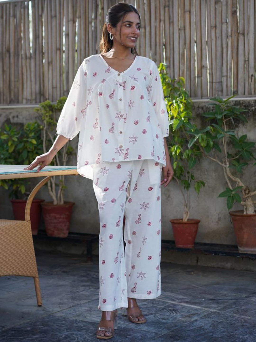 The Quince Life Sea Swirl Printed Pure Cotton Tunic With Trouser