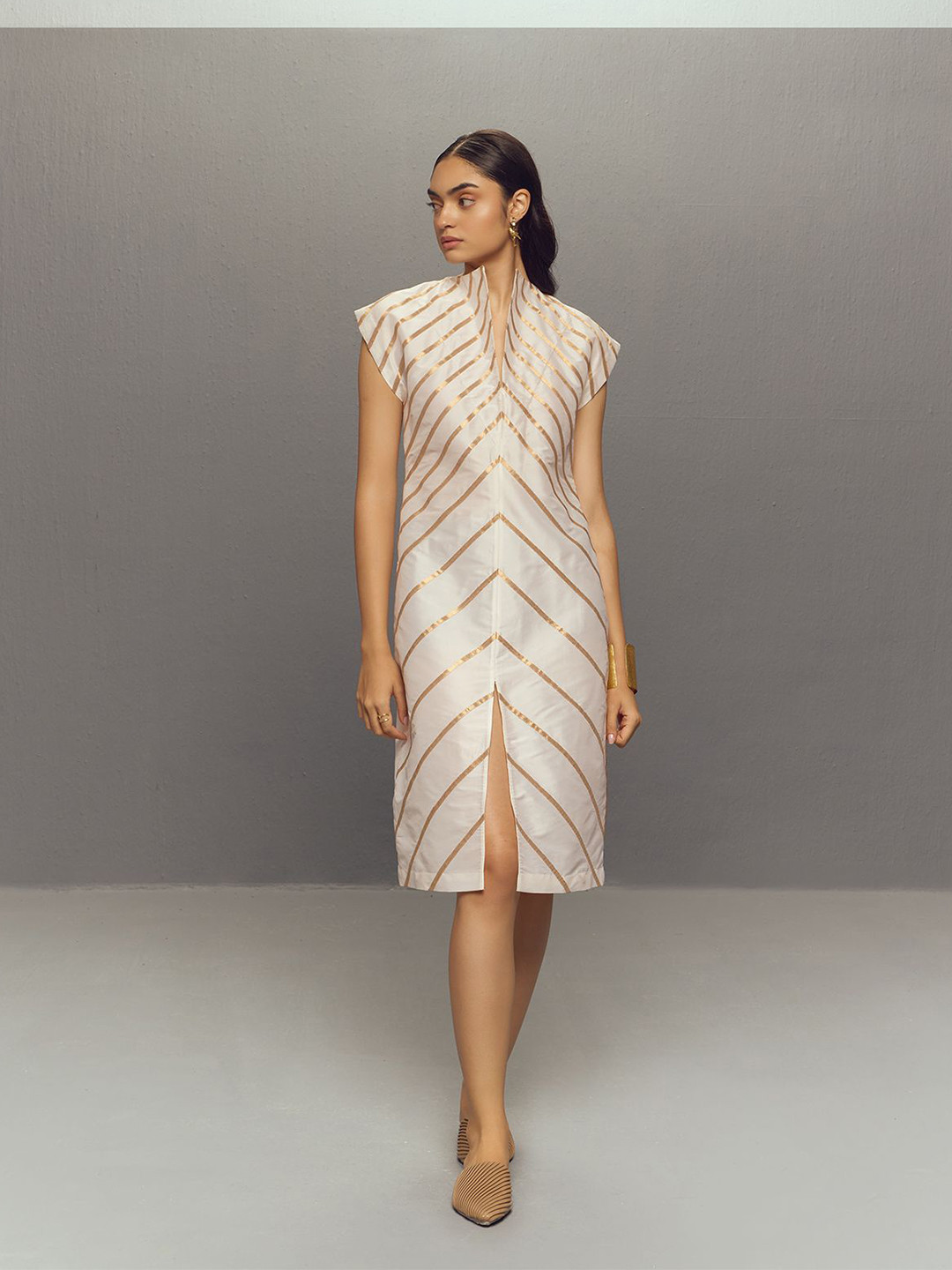 ZAITRA Women Striped Standup Collared A-Line Dress