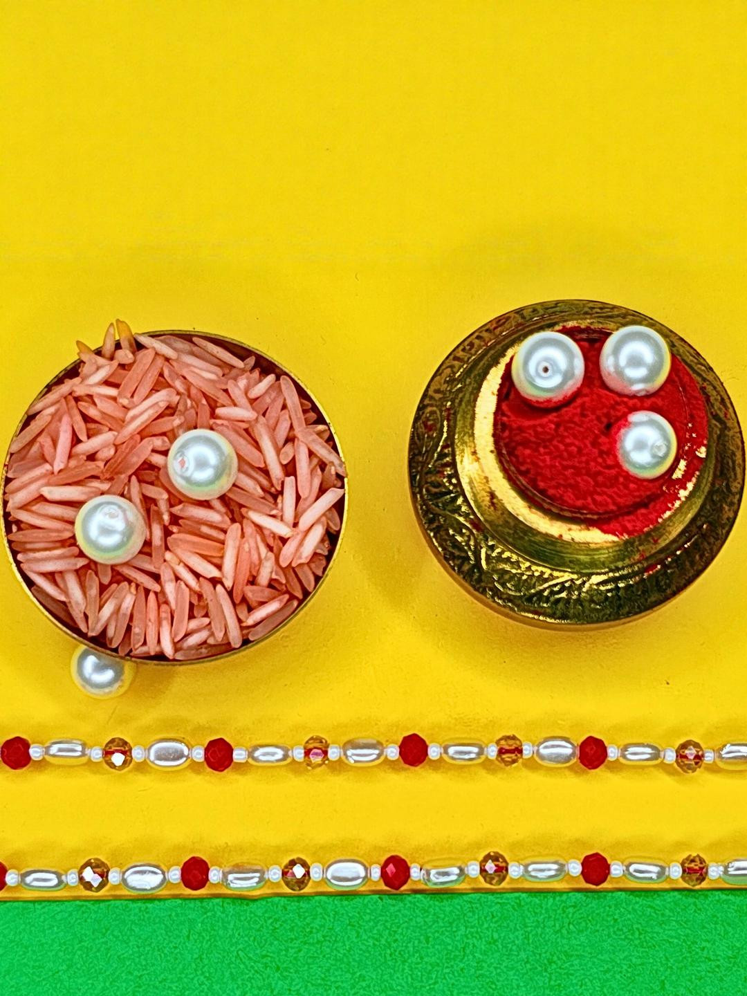 Anouk Set Of Beaded Cotton Thread with AD Stones & Meenakari Designer Rakhi for Brother