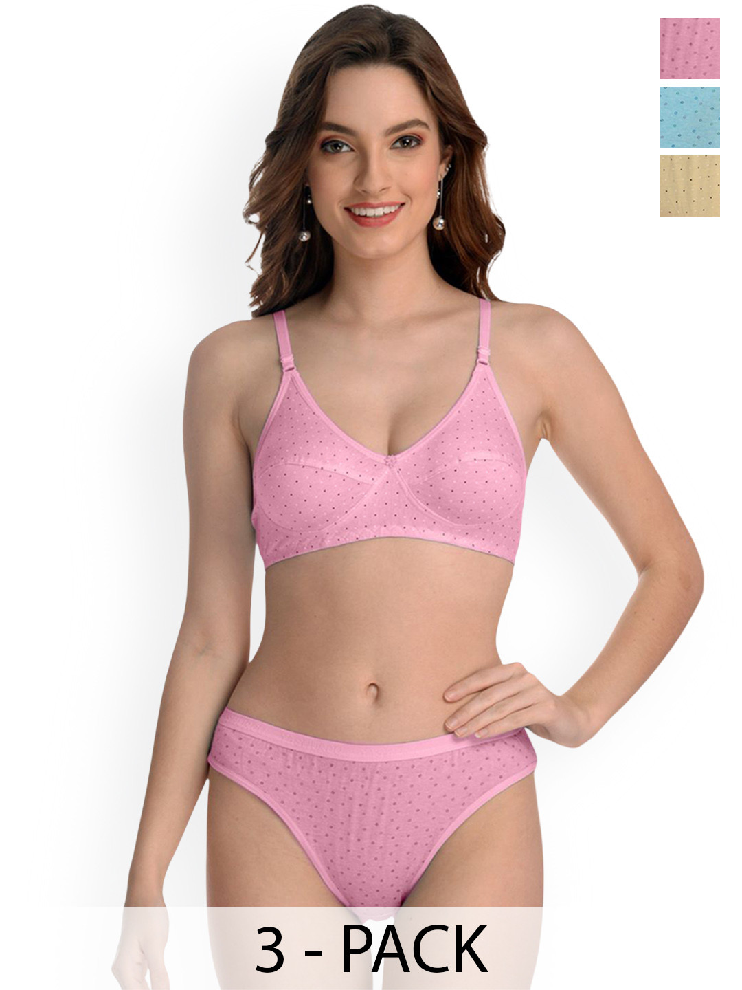 Samvar Pack Of 3 Non Padded Lingerie Sets A_ZB-Set_P,B,Y