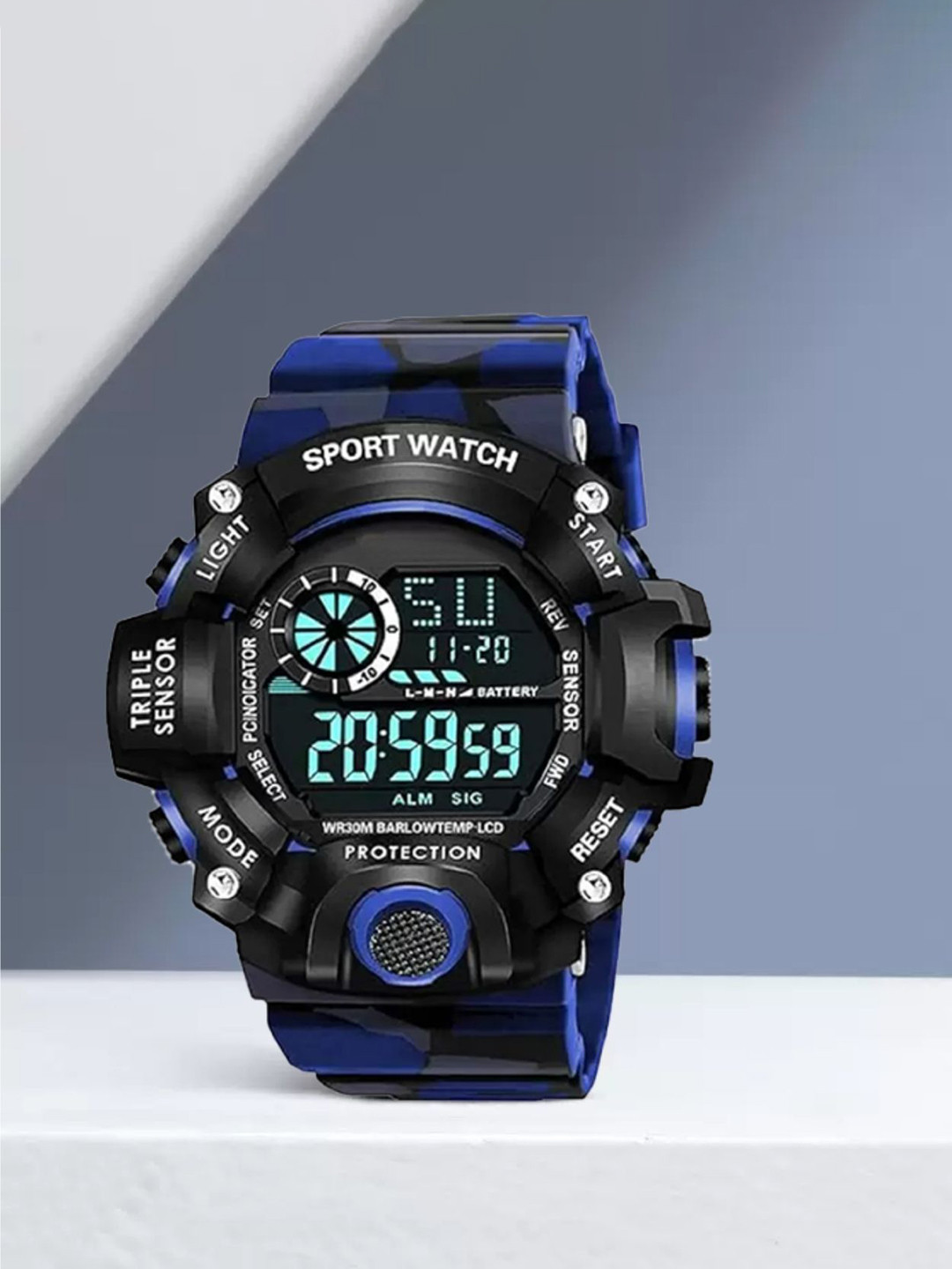 SELLORIA Men Bracelet Style Straps Digital Multi Function Watch G_SHcck_Blue_Militry