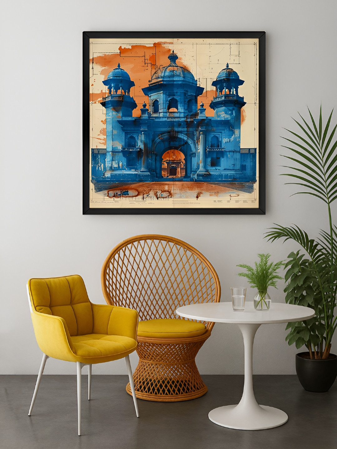 999Store Blue & Orange Architectural Canvas Wall Art