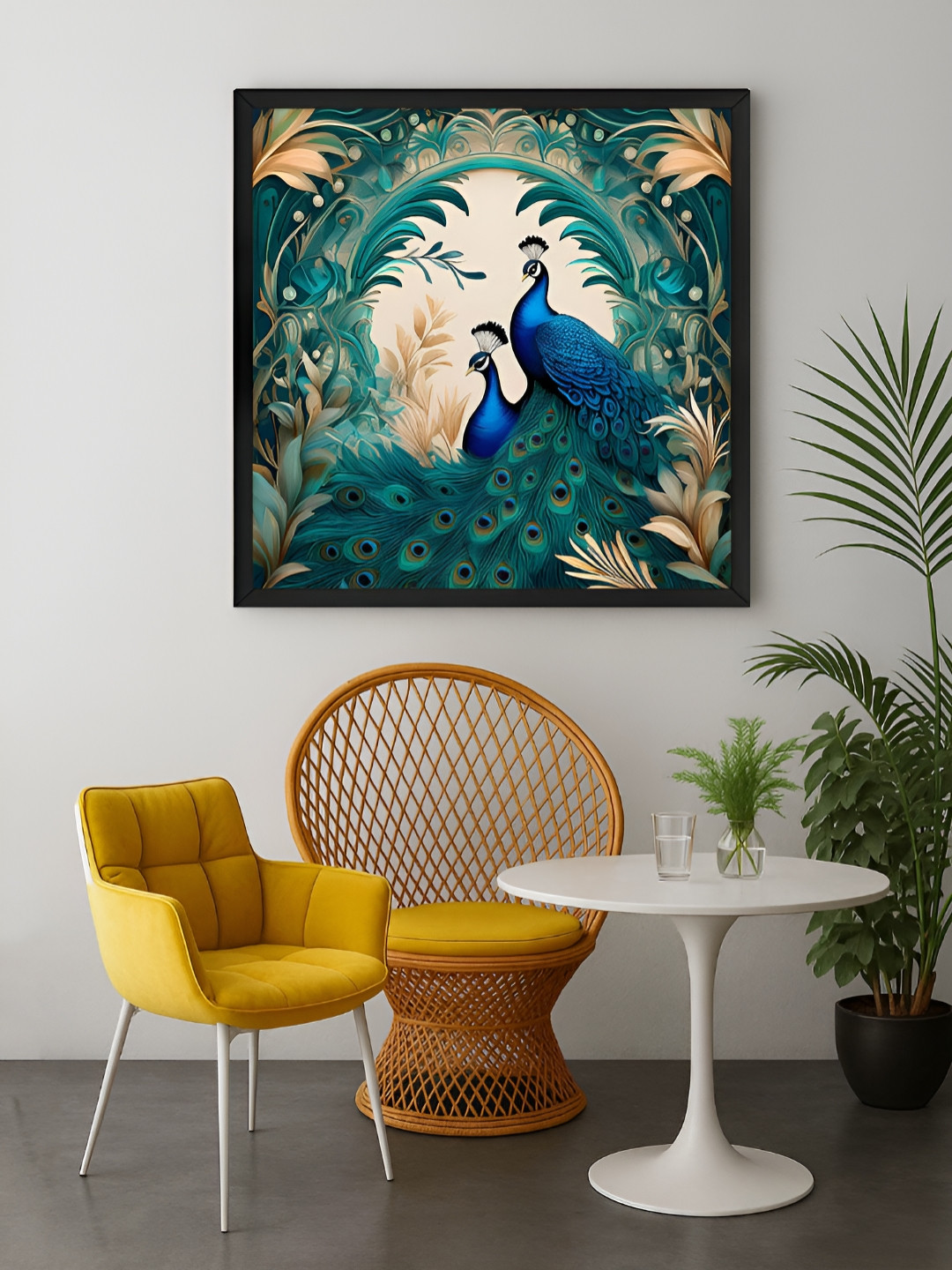 999Store Green & Beige Twin Peacocks Canvas Wall Art