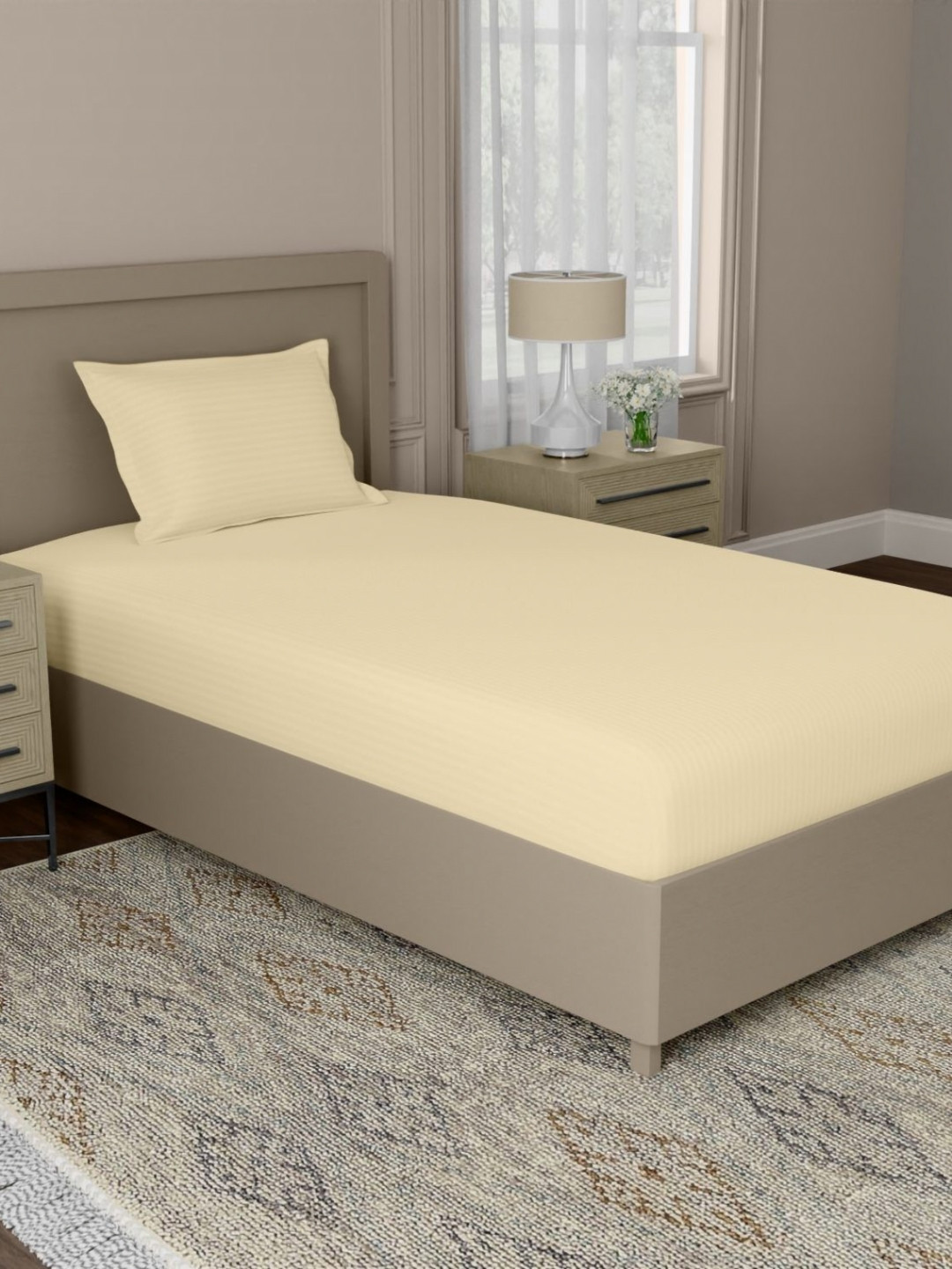 home expressions Palette Beige Striped Satin 210TC Single Bedsheet Set 1.5m X 2.29m