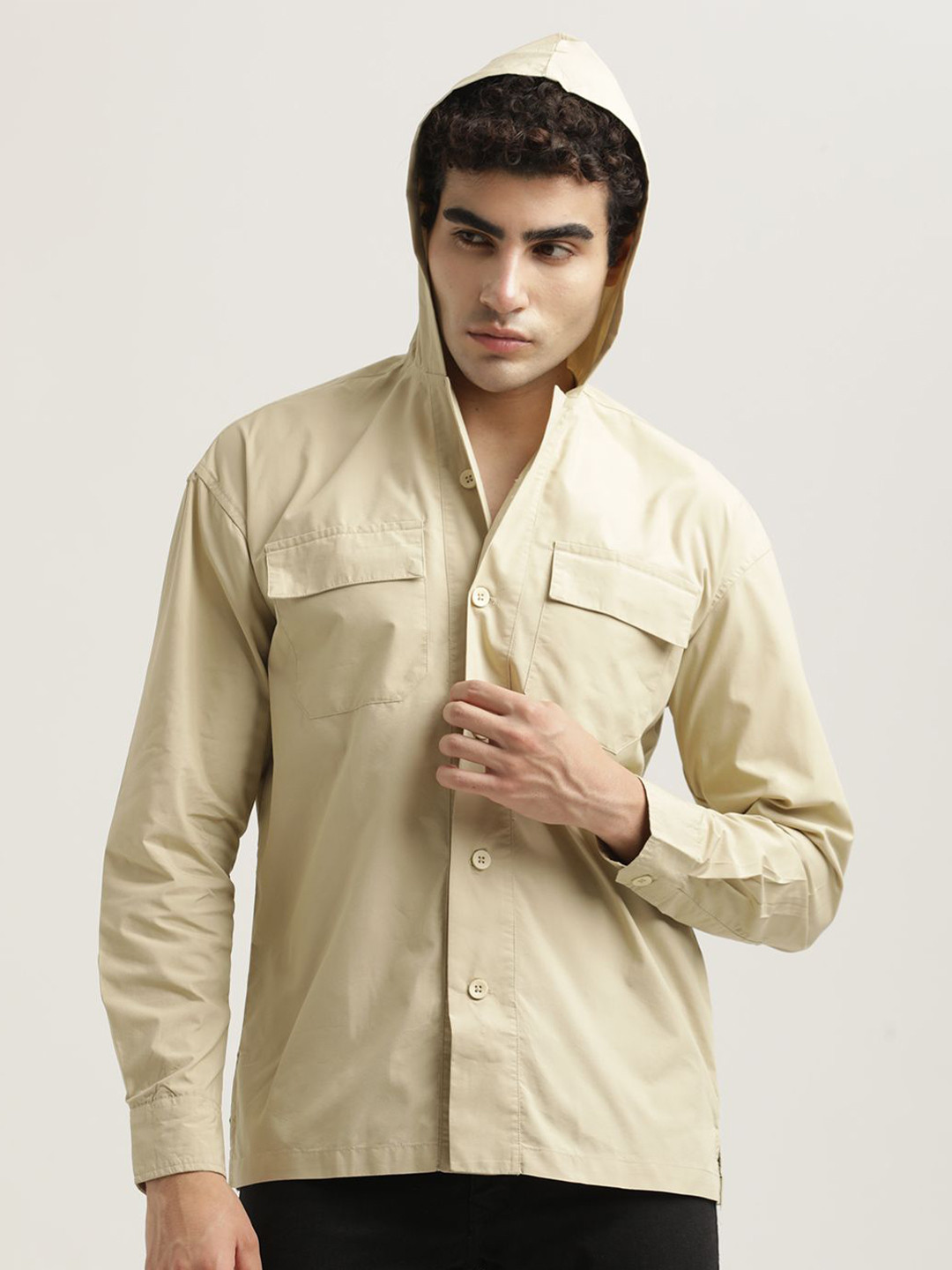 Blu MNKY Smart Hooded Neck Slim Fit Casual Shirt
